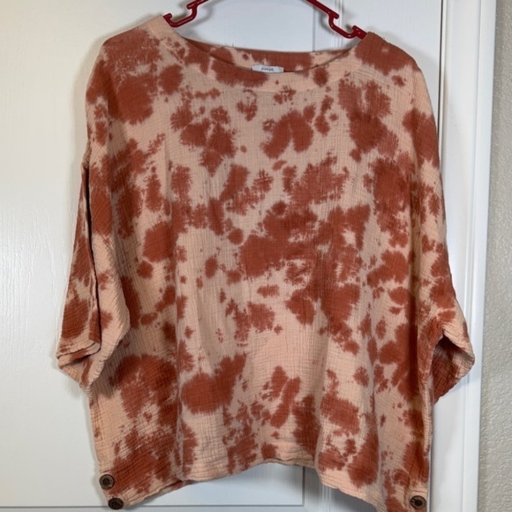 Purejill J Jill Orange Tye Die Elbow Sleeve Oversized Shirt Size Large EUC #5781